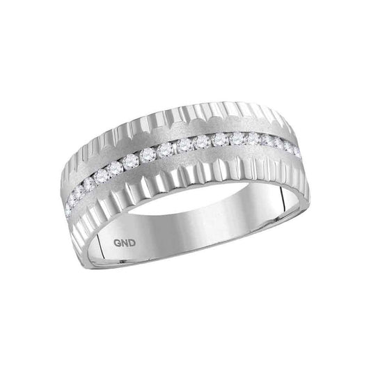 14k White Gold Round Diamond Wedding Machine-Set Band Ring 1/3 Cttw