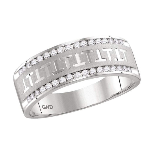 14k White Gold Round Diamond Wedding Band Ring 1/3 Cttw