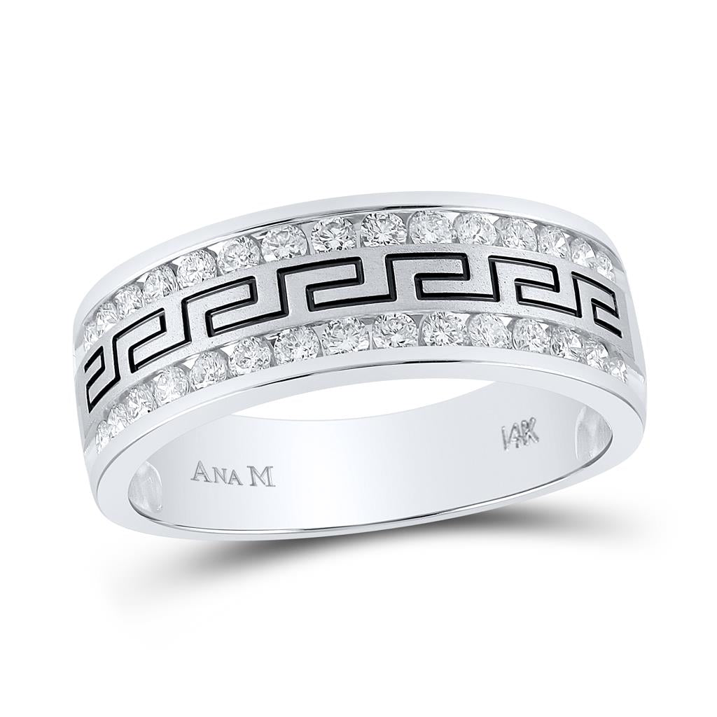 14k White Gold Round Diamond Grecco Wedding Anniversary Band 3/4 Cttw