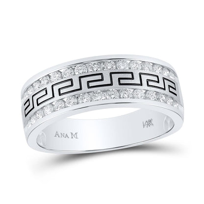 14k White Gold Round Diamond Grecco Wedding Anniversary Band 3/4 Cttw