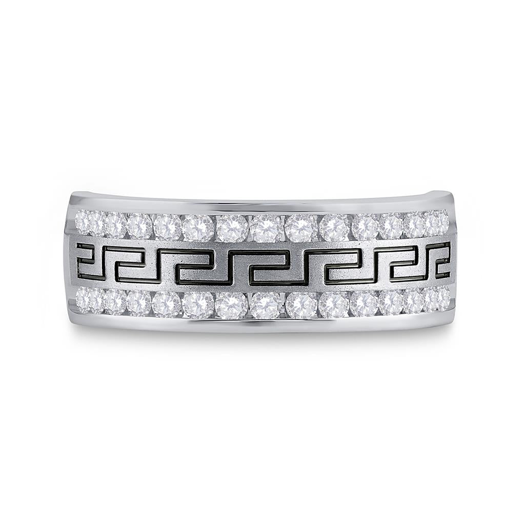 14k White Gold Round Diamond Grecco Wedding Anniversary Band 3/4 Cttw