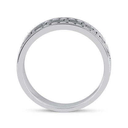 14k White Gold Round Diamond Grecco Wedding Anniversary Band 3/4 Cttw