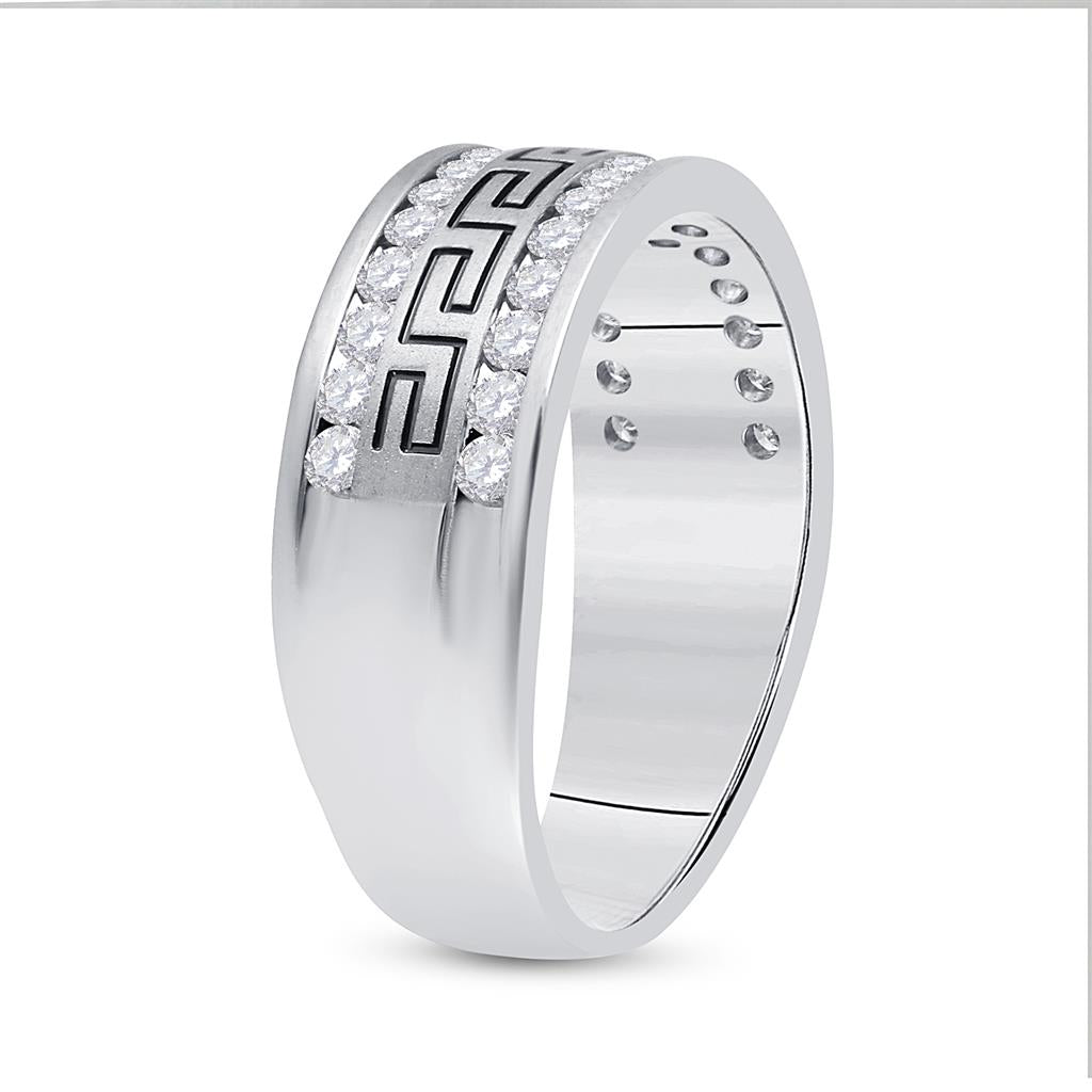 14k White Gold Round Diamond Grecco Wedding Anniversary Band 3/4 Cttw