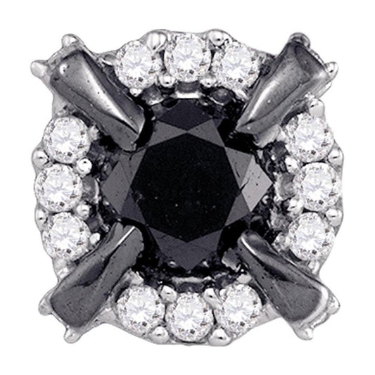 14k White Gold Round Black Diamond Stud Earrings 1 Cttw