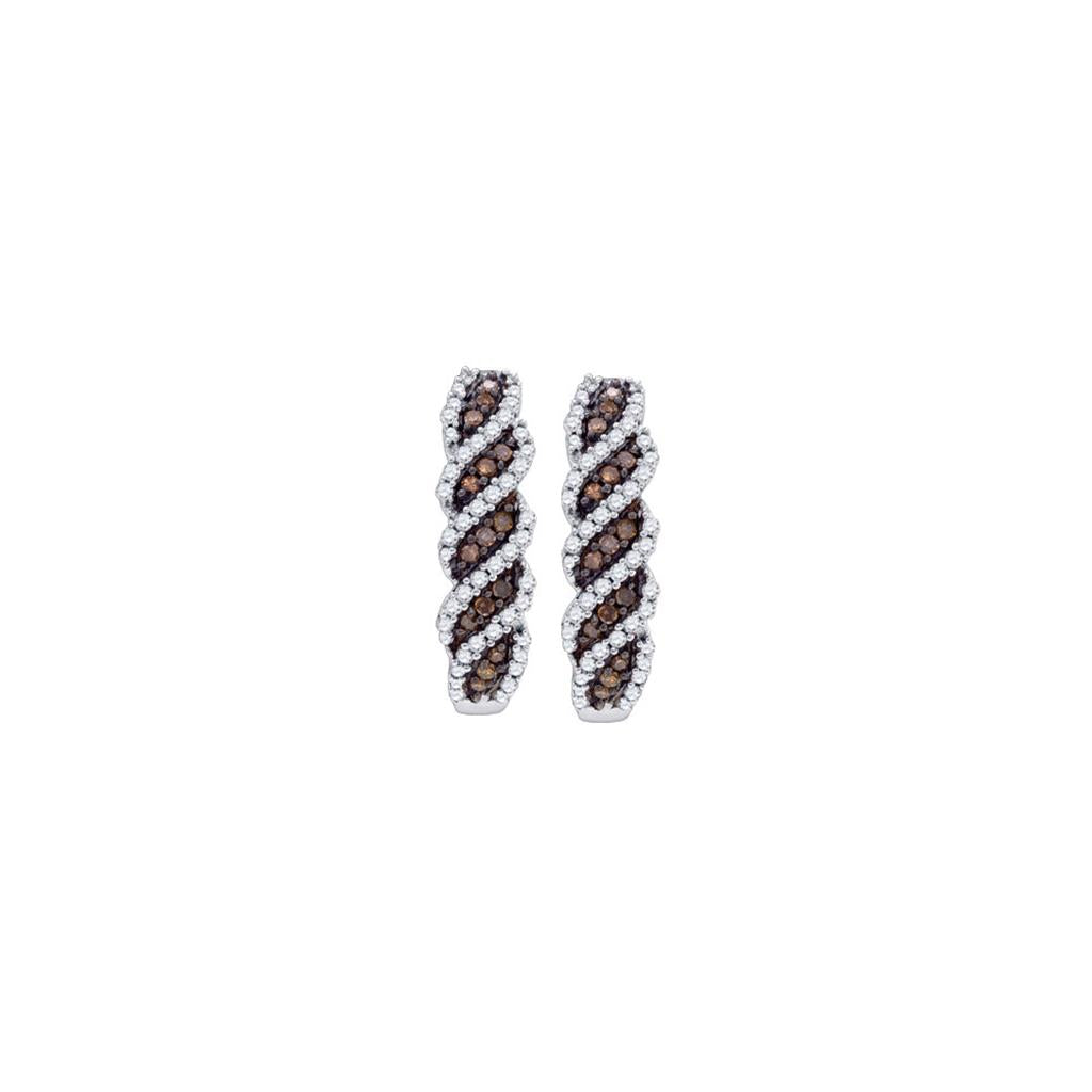 10k Yellow Gold Brown Diamond Hoop Earrings 5/8 Cttw
