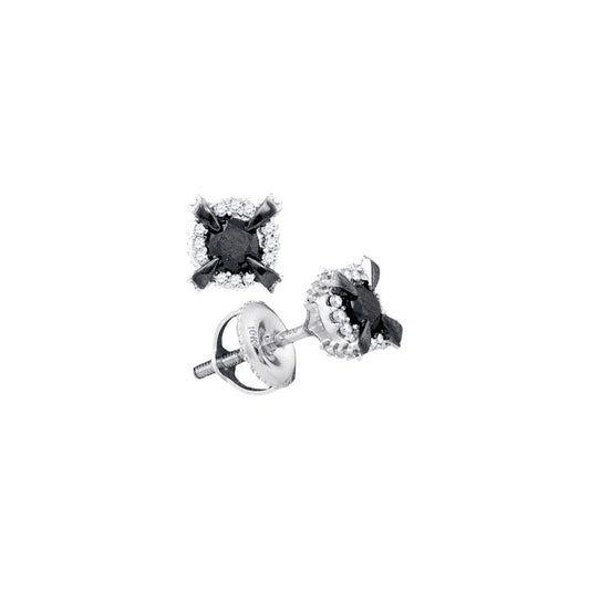 14k White Gold Black Round Diamond Solitaire Stud Earrings 1/2 Cttw