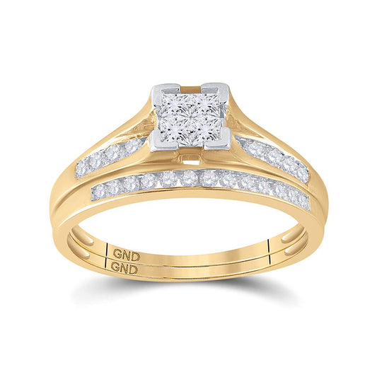 10k Yellow Gold Princess Diamond Bridal Wedding Ring Set 1/2 Cttw