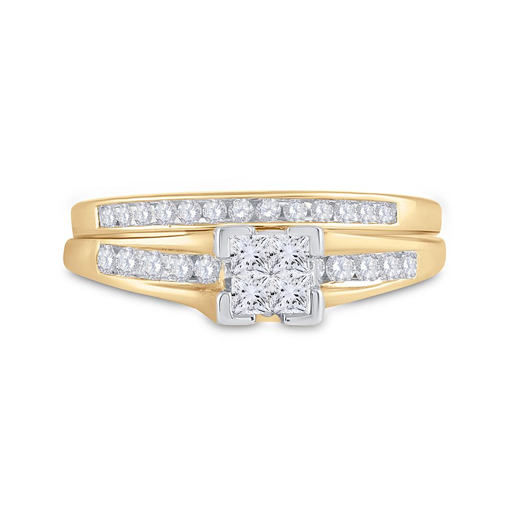 10k Yellow Gold Princess Diamond Bridal Wedding Ring Set 1/2 Cttw Size 6
