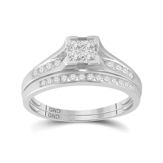 14k White Gold Princess Diamond Bridal Wedding Ring Set 1/2 Cttw Size 6