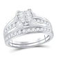 14k White Gold Diamond Princess Bridal Wedding Ring Set 7/8 Cttw