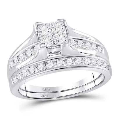 14k White Gold Diamond Princess Bridal Wedding Ring Set 7/8 Cttw