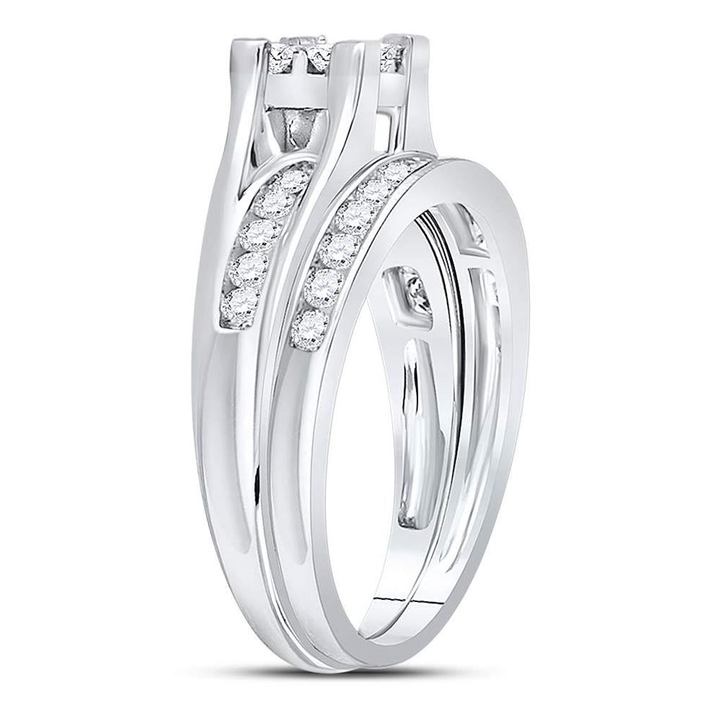14k White Gold Diamond Princess Bridal Wedding Ring Set 7/8 Cttw