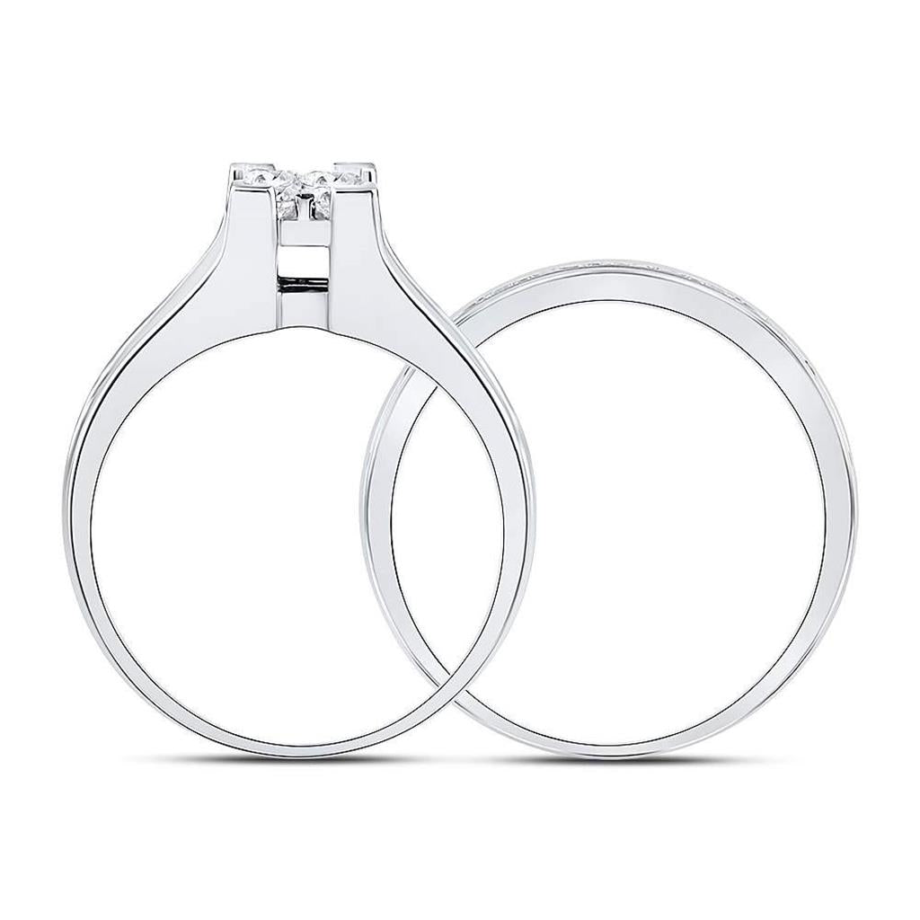 14k White Gold Diamond Princess Bridal Wedding Ring Set 7/8 Cttw