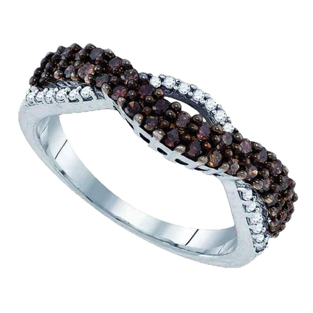 Sterling Silver Round Brown Diamond Double Row Band 1/2 Cttw