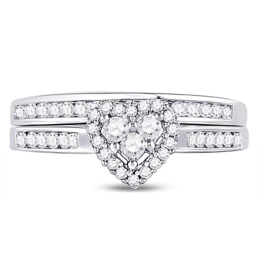 14k White Gold Diamond Heart Bridal Engagement Ring Set 1/2 Cttw Size 6