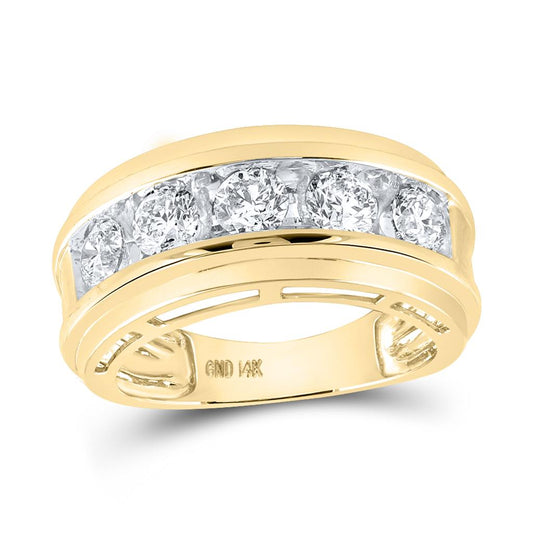 14k Yellow Gold Round Diamond 5-Stone Wedding Band Ring 2 Cttw
