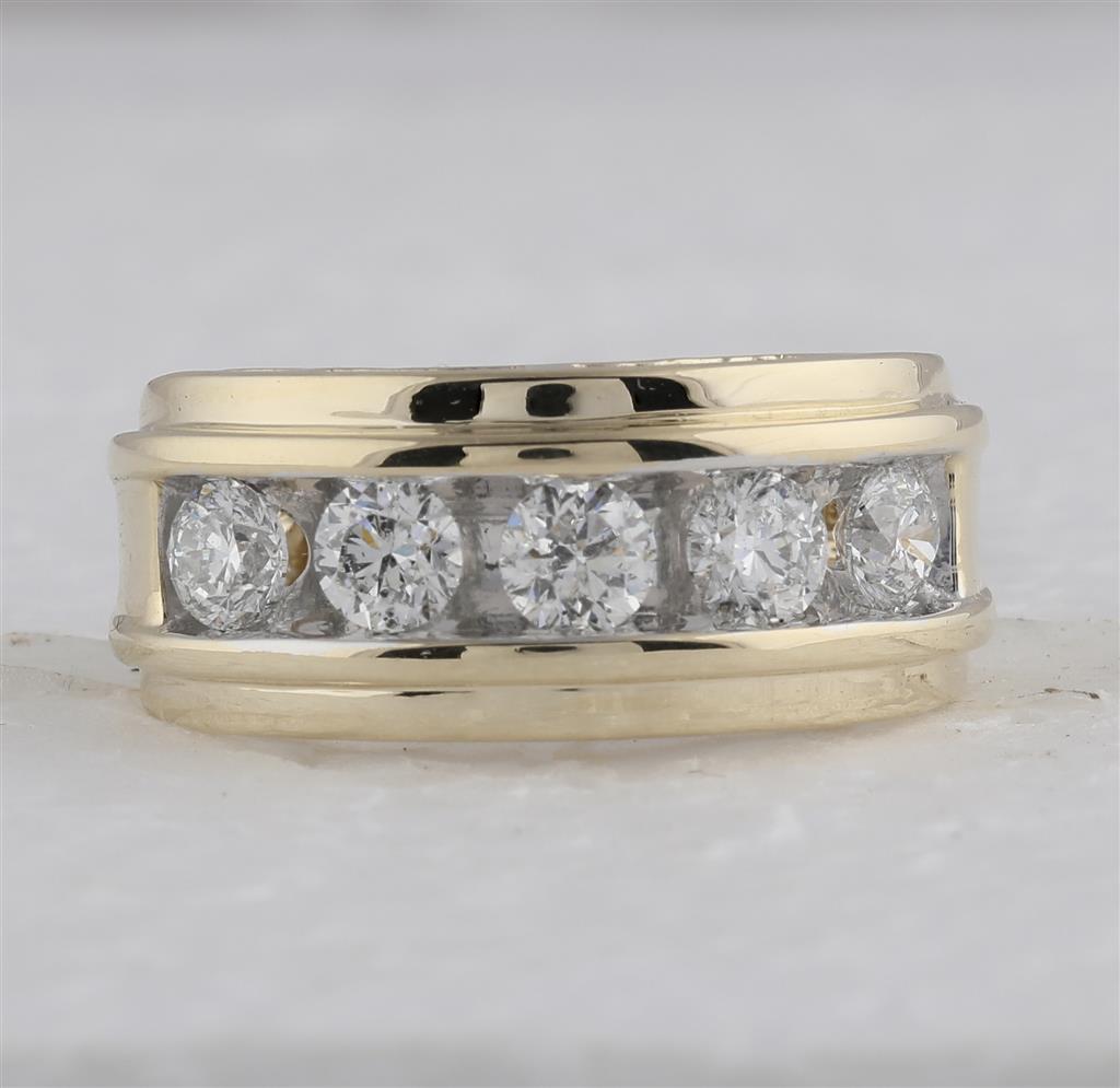 14k Yellow Gold Round Diamond 5-Stone Wedding Band Ring 2 Cttw