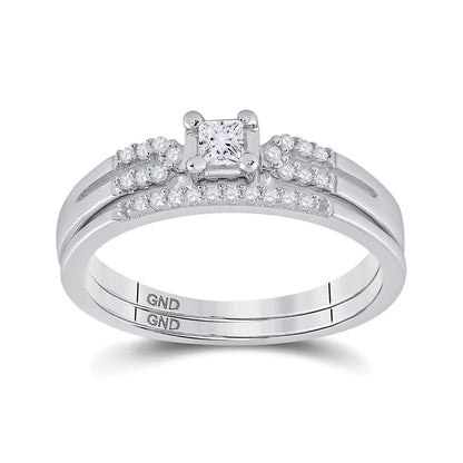 14k White Gold Princess Diamond Bridal Wedding Ring Set 1/5 Cttw