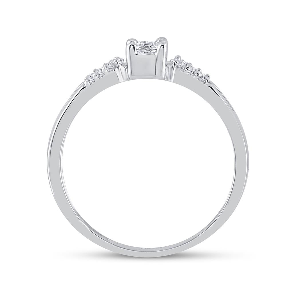 14k White Gold Princess Diamond Bridal Wedding Ring Set 1/5 Cttw