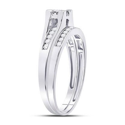 14k White Gold Princess Diamond Bridal Wedding Ring Set 1/2 Cttw