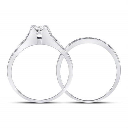 14k White Gold Princess Diamond Bridal Wedding Ring Set 1/2 Cttw