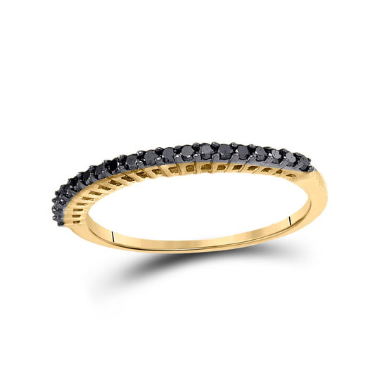 10k Yellow Gold Round Black Diamond Single Row Band 1/4 Cttw - Size 11