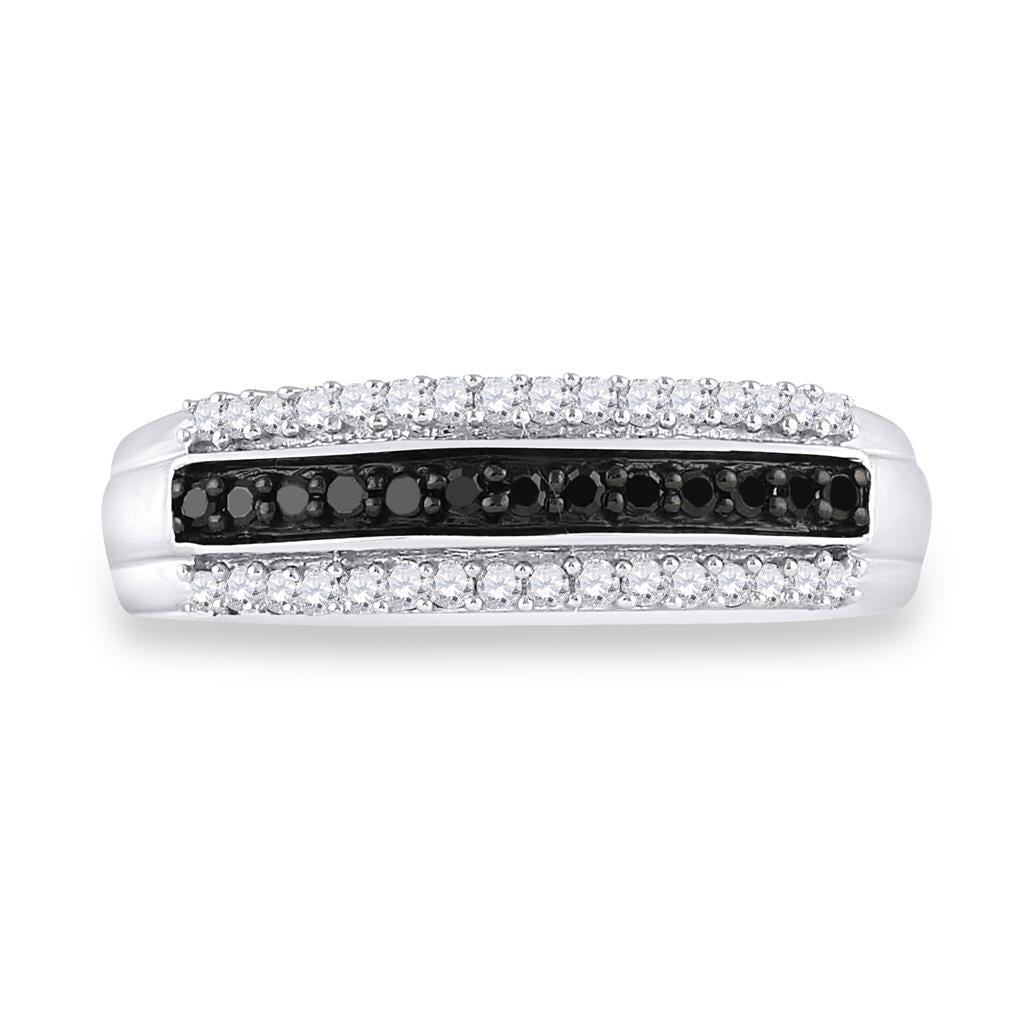 Sterling Silver Round Black Diamond Band Ring 1/4 Cttw