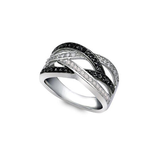 Sterling Silver Round Black Diamond Band Ring 1/2 Cttw