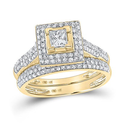 14k Yellow Gold Princess Diamond Bridal Wedding Ring Set 1 Cttw