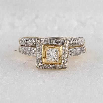 14k Yellow Gold Princess Diamond Bridal Wedding Ring Set 1 Cttw