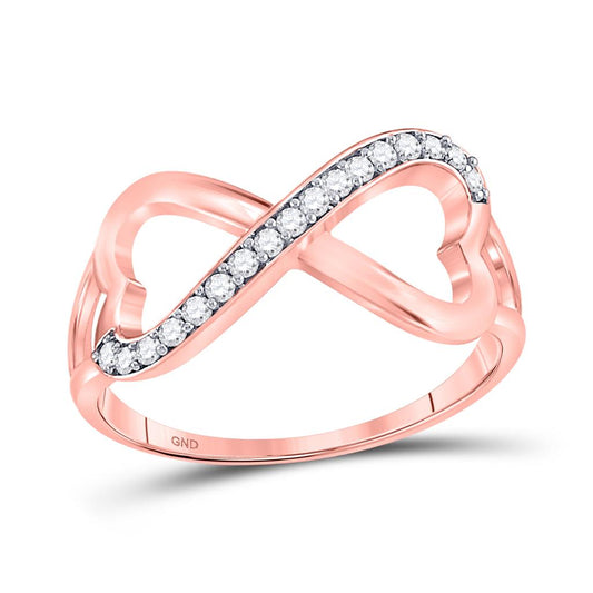 10k Rose Gold Round Diamond Heart Infinity Ring 1/6 Cttw