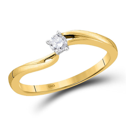 10k Yellow Gold Round Diamond Solitaire Promise Ring 1/10 Cttw