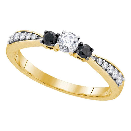 10k Yellow Gold Round Diamond 3-stone Tapered Bridal Engagement Ring 3/8 Cttw