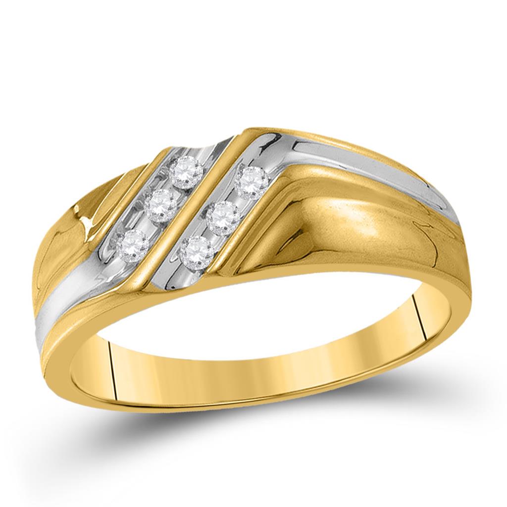 10k Two-tone Gold Round Diamond Wedding Band Ring 1/8 Cttw
