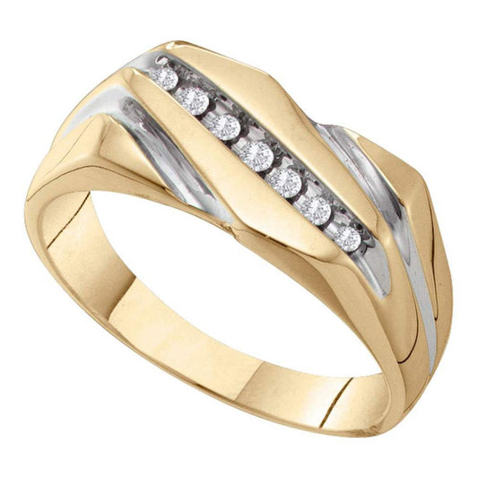 10k Two-tone Gold Round Diamond Single Row Wedding Band Ring 1/8 Cttw