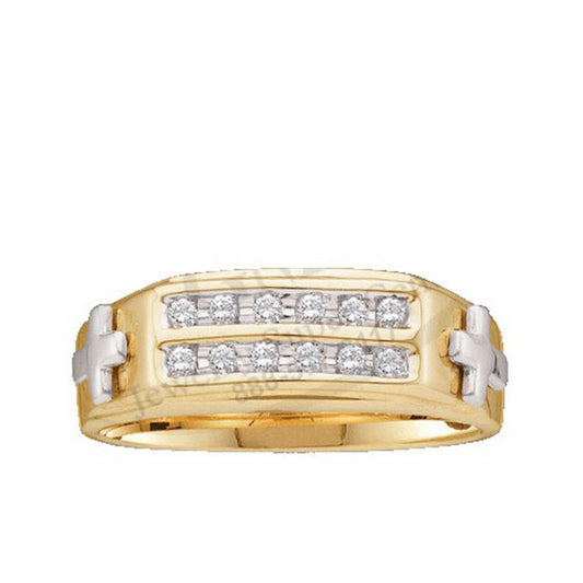 14k Yellow Gold Round Diamond Cross Wedding Band Ring 1/6 Cttw