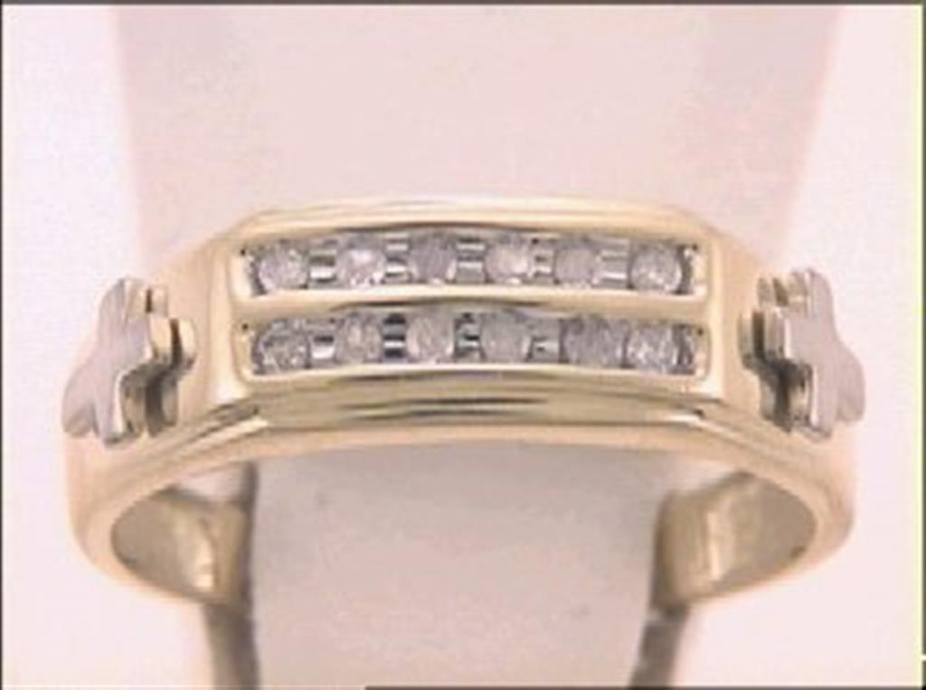 14k Yellow Gold Round Diamond Cross Wedding Band Ring 1/6 Cttw