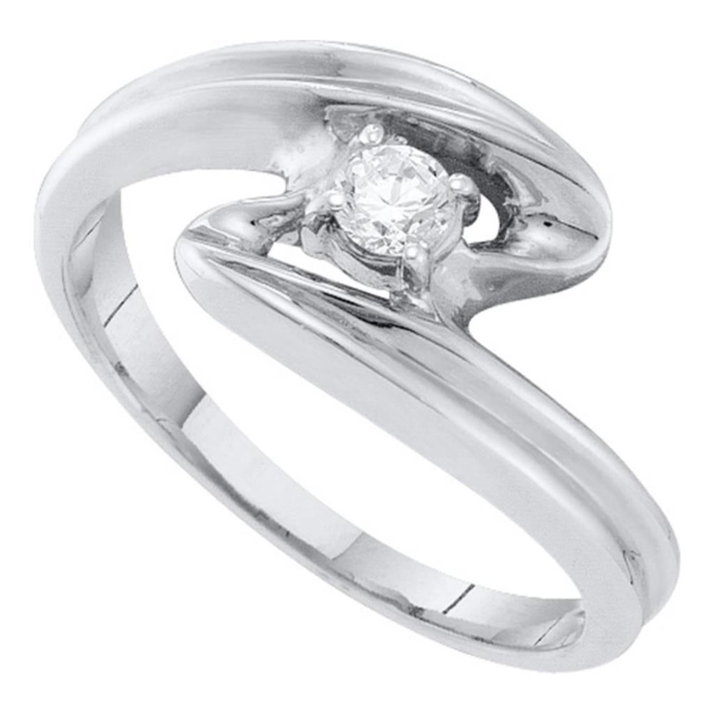 14k White Gold Round Diamond Solitaire Promise Ring 1/6 Cttw