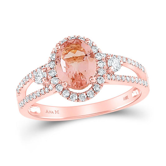 14k Rose Gold Oval Morganite Solitaire Ring 1-3/8 Cttw