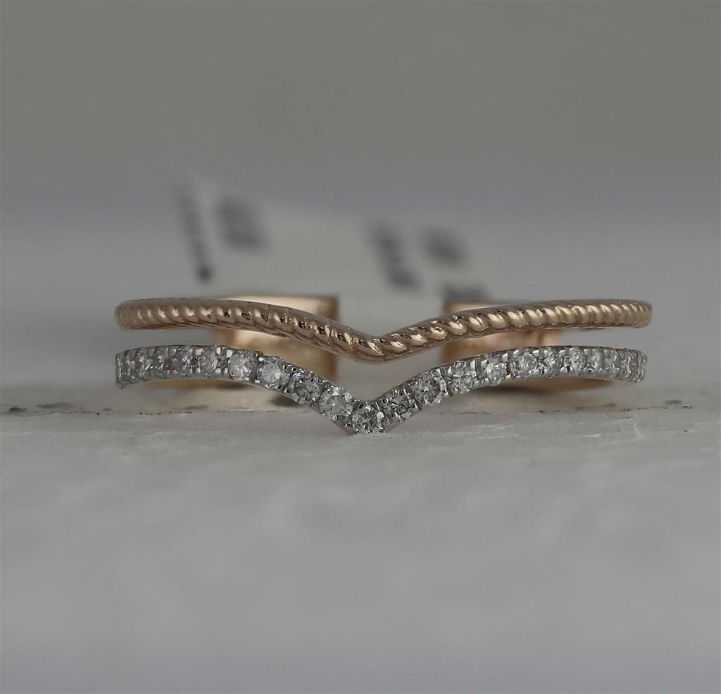 10k Rose Gold Round Diamond Chevron Fashion Ring 1/5 Cttw