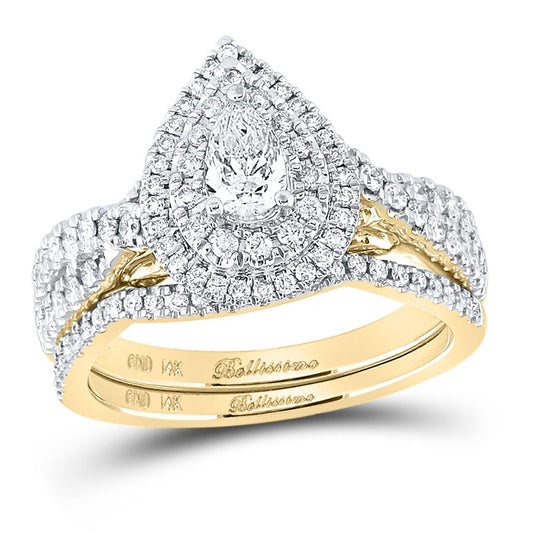 14k Yellow Gold Pear Diamond Bridal Wedding Ring Set 1 Cttw (Certified)