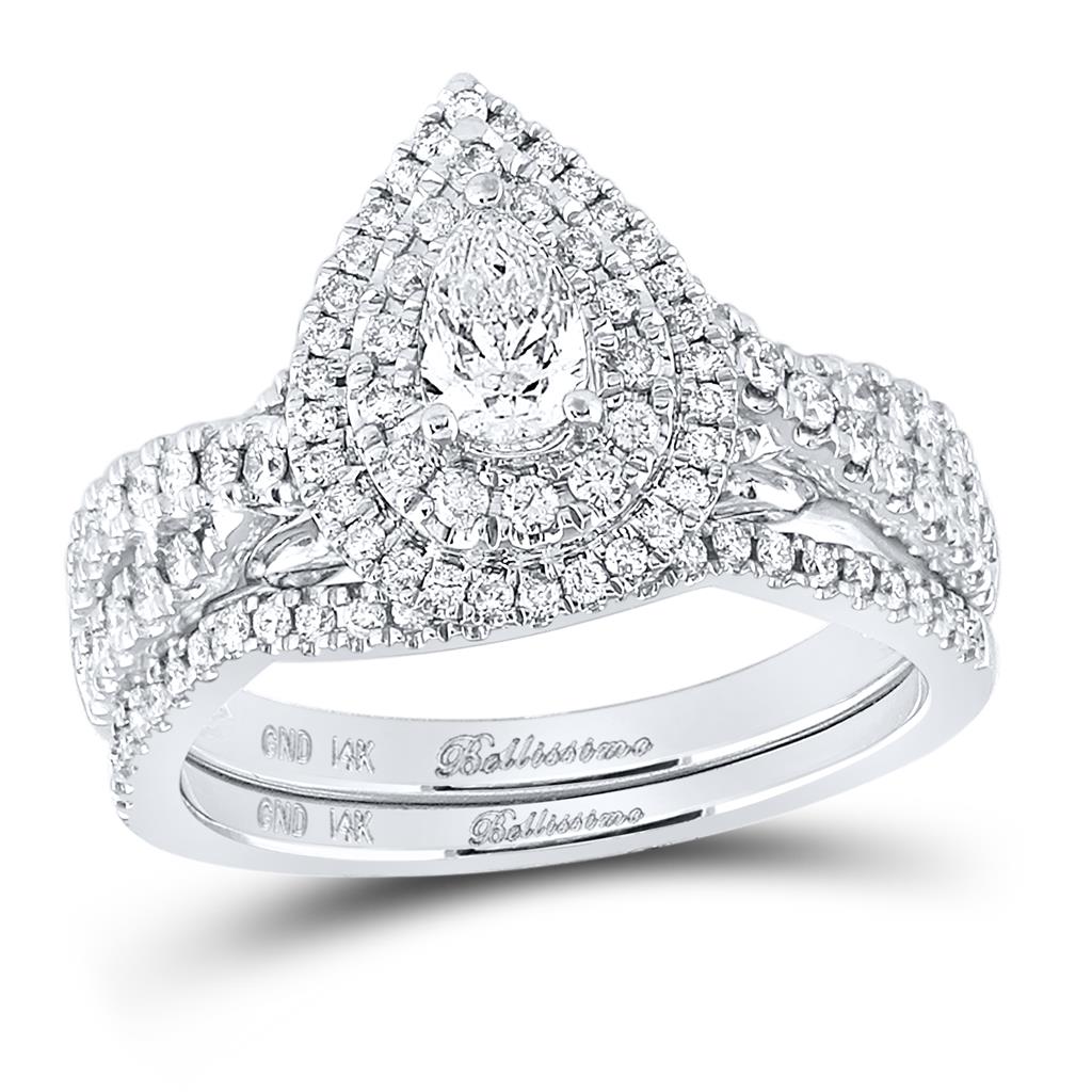 14k White Gold Pear Diamond Bridal Wedding Ring Set 1 Cttw (Certified)