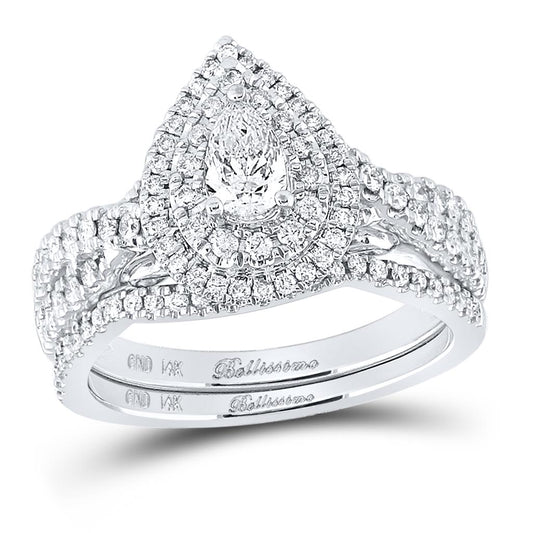 14k White Gold Pear Diamond Bridal Wedding Ring Set 1 Cttw (Certified)