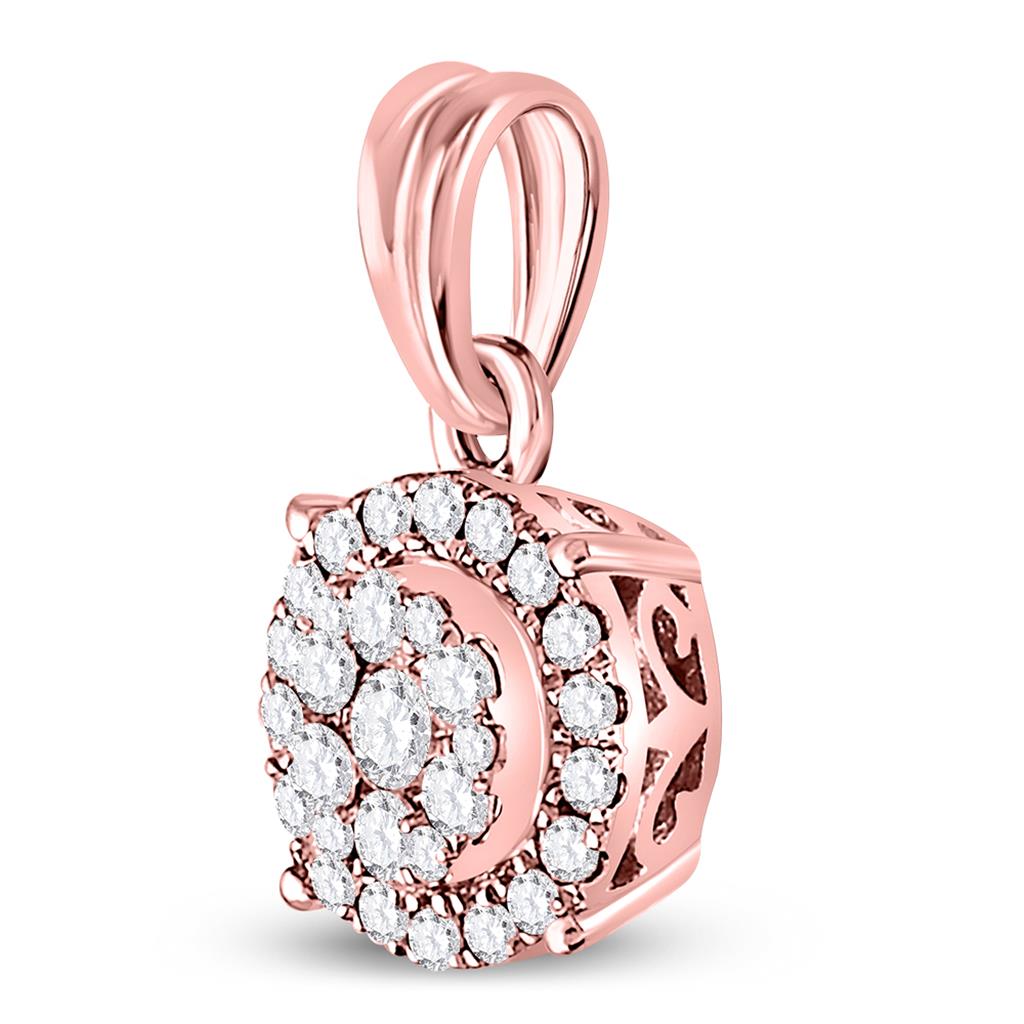14k Rose Gold Round Diamond Halo Cluster Pendant 1/4 Cttw