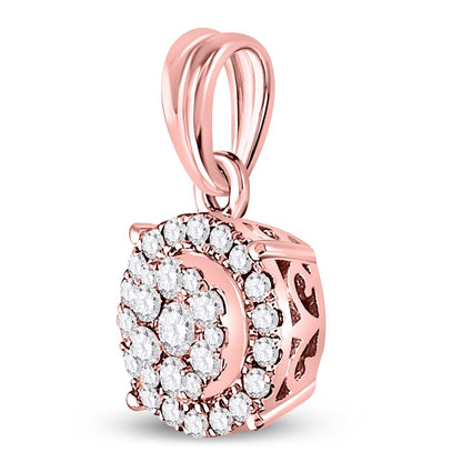 14k Rose Gold Round Diamond Halo Cluster Pendant 1/4 Cttw