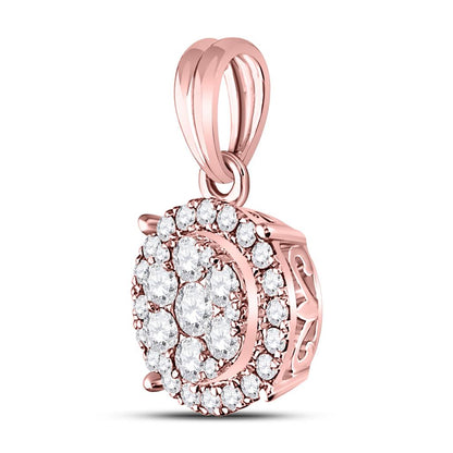 14k Rose Gold Round Diamond Halo Cluster Pendant 1/2 Cttw