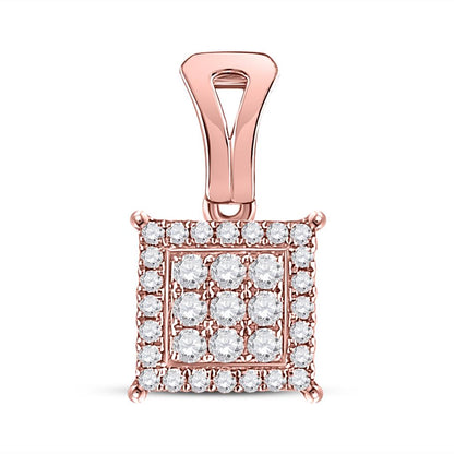 14k Rose Gold Round Diamond Square Cluster Pendant 1/4 Cttw