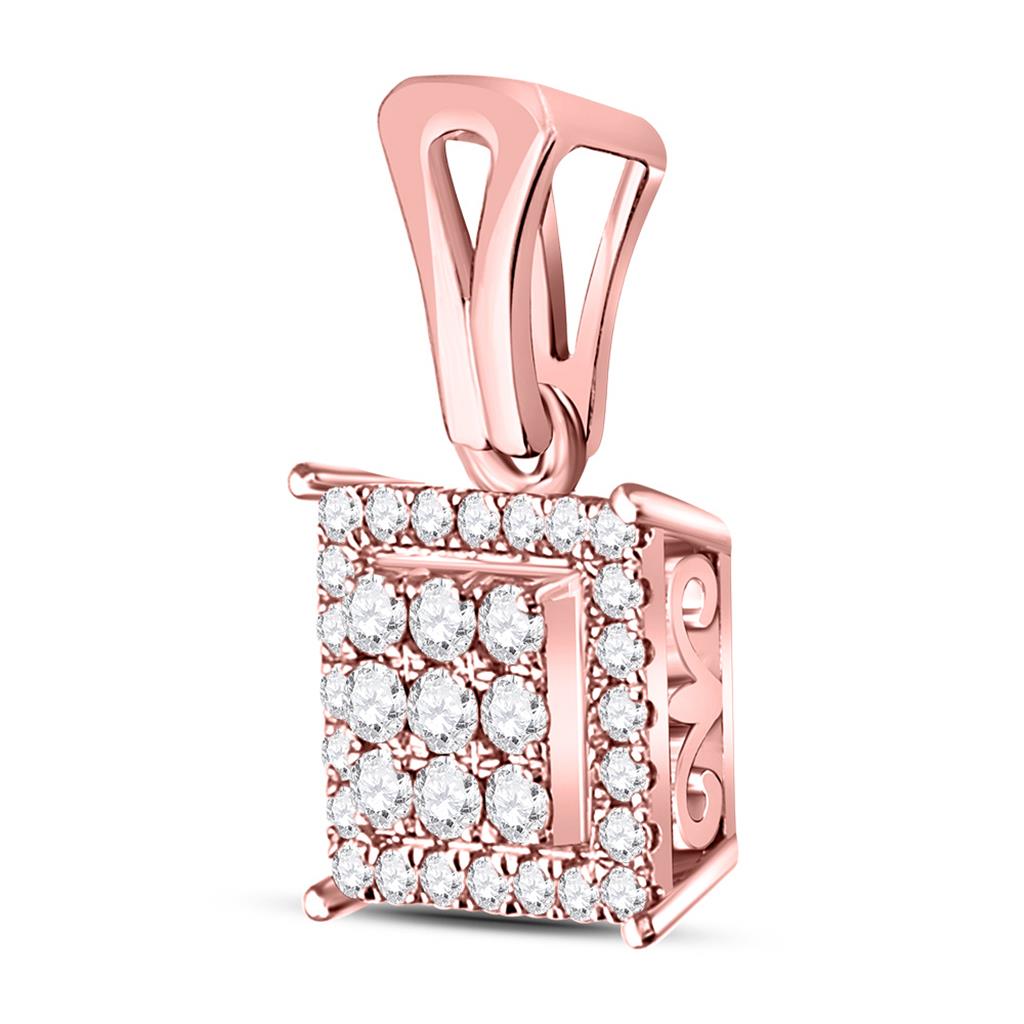 14k Rose Gold Round Diamond Square Cluster Pendant 1/4 Cttw
