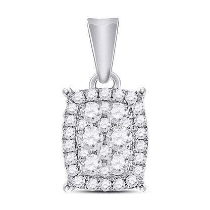 14k White Gold Round Diamond Rectangle Cluster Pendant 1/4 Cttw