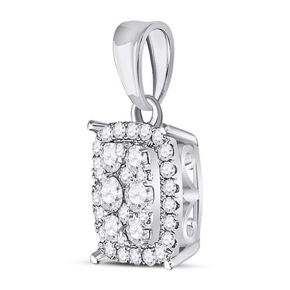 14k White Gold Round Diamond Rectangle Cluster Pendant 1/4 Cttw